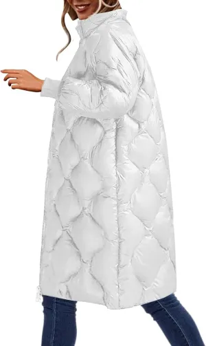 Women's Winter Glossy Down Jacket Ultralight Long Down Outerwear Puffer Jacket Hooded Coat Warm Padded with Hood Zip-Up Parka