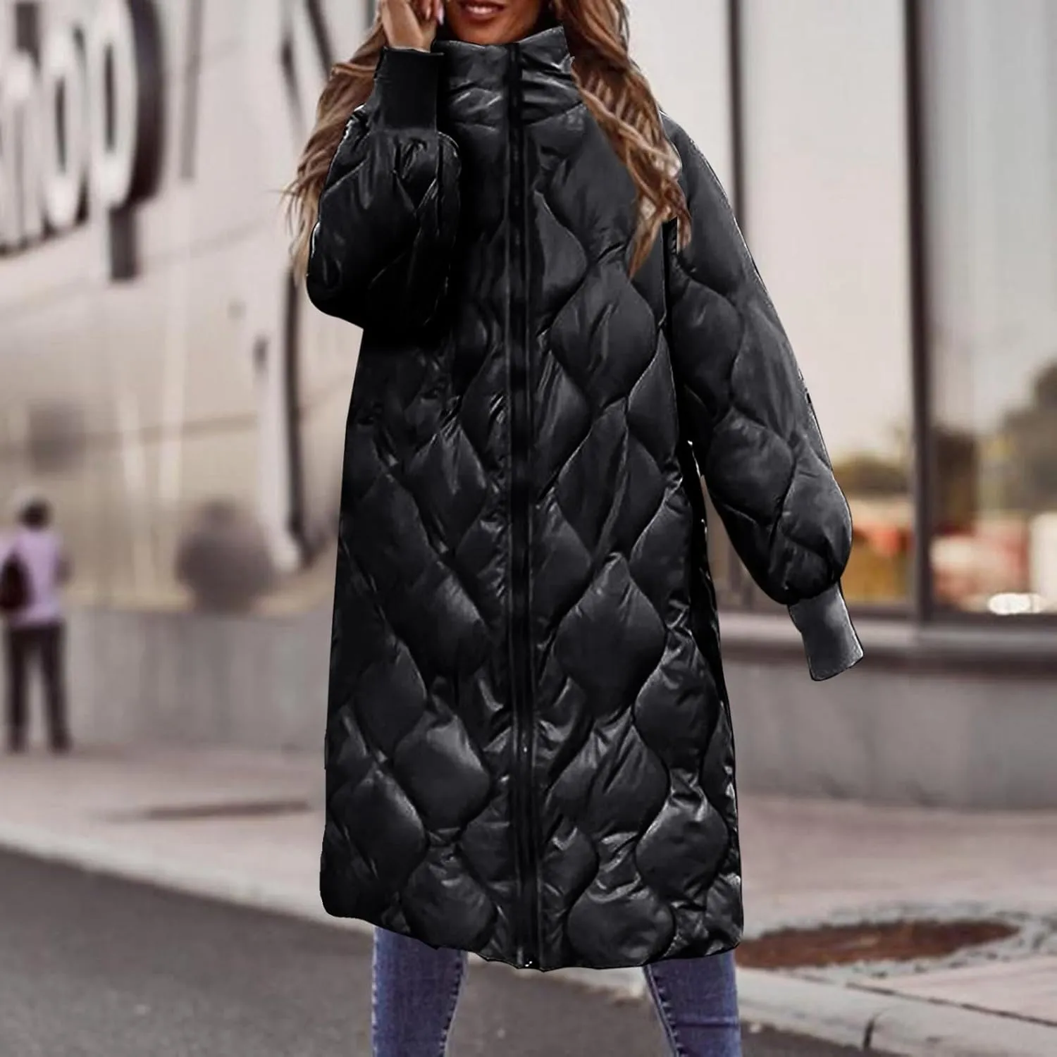 Women's Winter Glossy Down Jacket Ultralight Long Down Outerwear Puffer Jacket Hooded Coat Warm Padded with Hood Zip-Up Parka