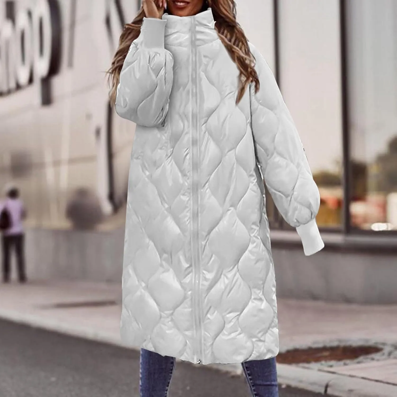 Women's Winter Glossy Down Jacket Ultralight Long Down Outerwear Puffer Jacket Hooded Coat Warm Padded with Hood Zip-Up Parka
