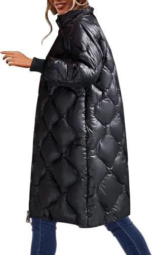 Women's Winter Glossy Down Jacket Ultralight Long Down Outerwear Puffer Jacket Hooded Coat Warm Padded with Hood Zip-Up Parka