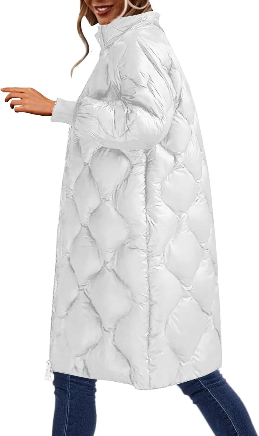 Women's Winter Glossy Down Jacket Ultralight Long Down Outerwear Puffer Jacket Hooded Coat Warm Padded with Hood Zip-Up Parka