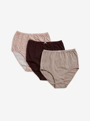 Wunderlove Light Taupe Cotton-Blend Full Briefs - Pack of 3