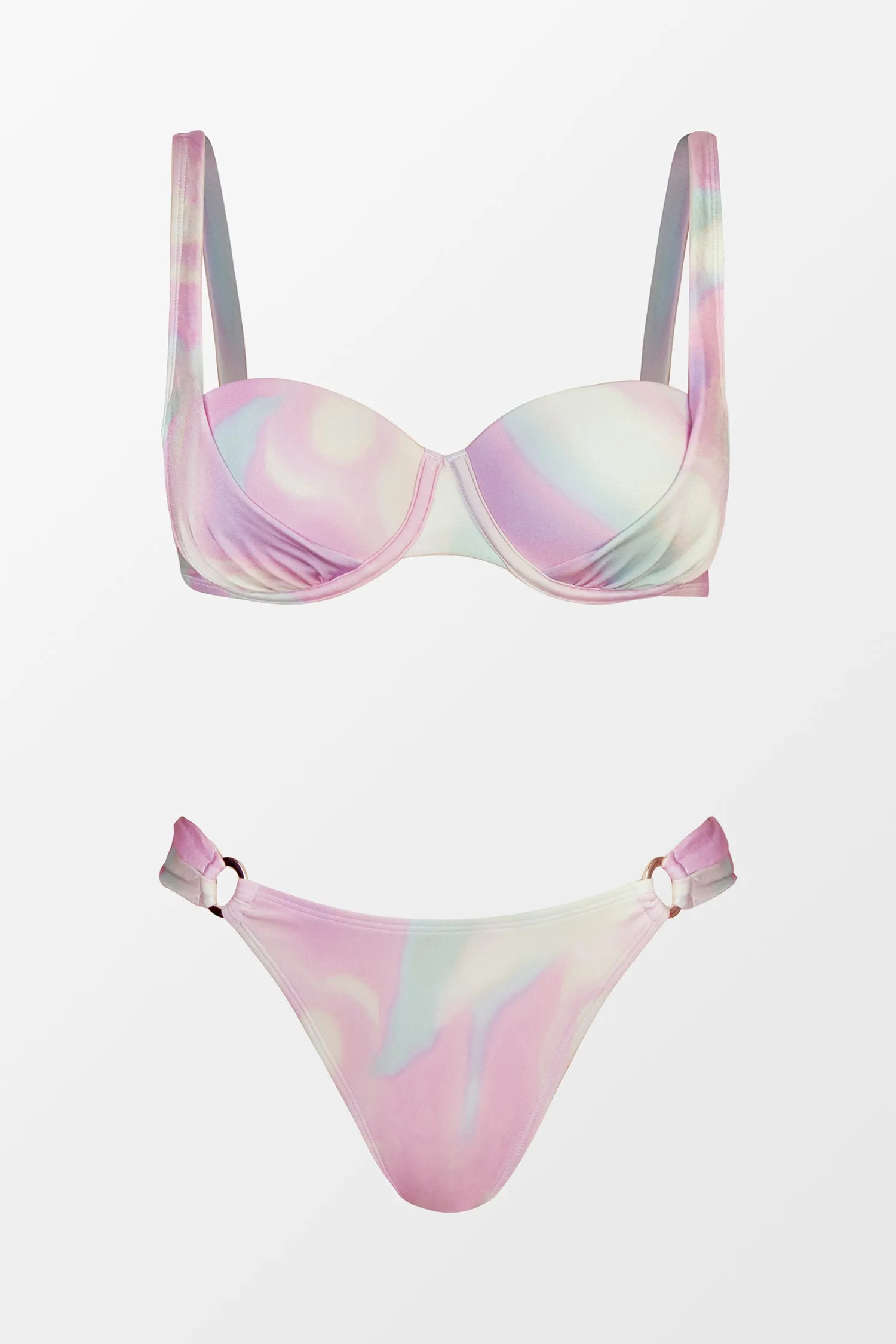 X STASSIE Abstract Abalone Molded Bra & O-Ring Bikini Set