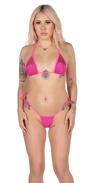 X9 Bikini: Neon Pink Hologram (Thong Bottoms)
