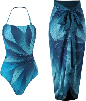 Xiaojmake 3 Piece Swimsuits for Women High Waisted Bathing Suit Sexy Floral Print Bikini Set with Cover Up Beach Wrap Skirt