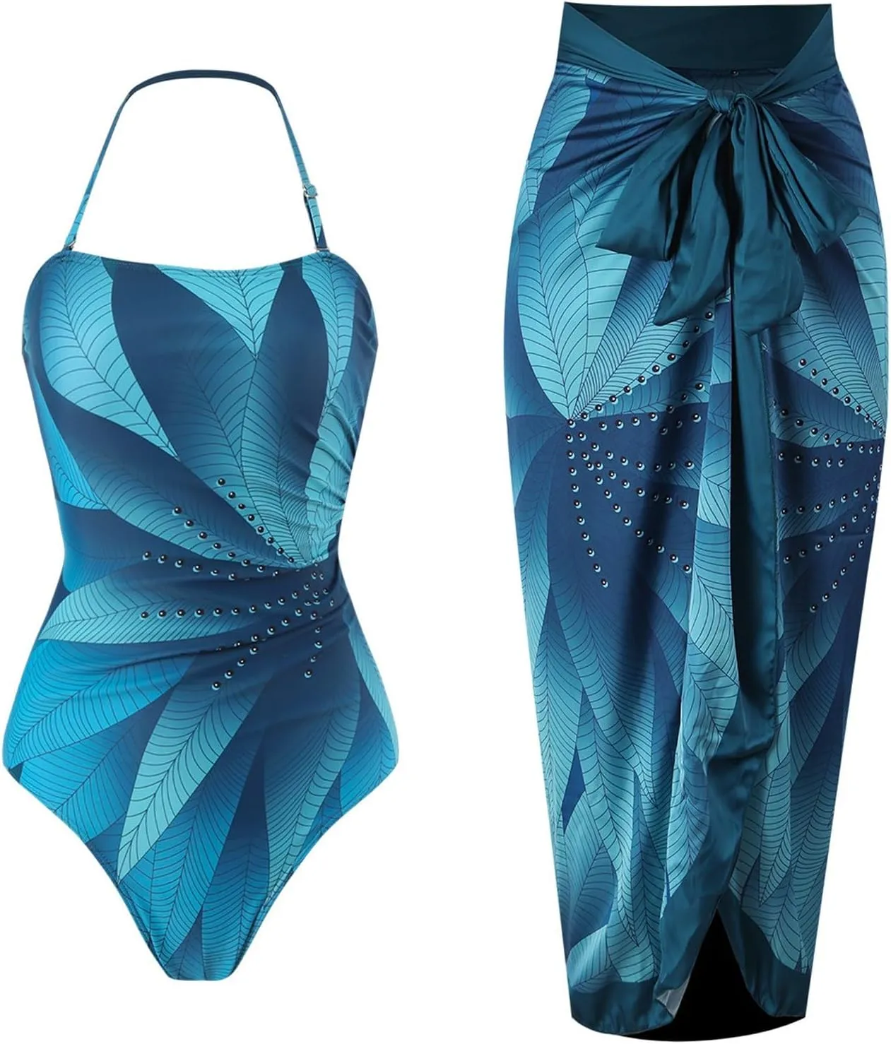 Xiaojmake 3 Piece Swimsuits for Women High Waisted Bathing Suit Sexy Floral Print Bikini Set with Cover Up Beach Wrap Skirt