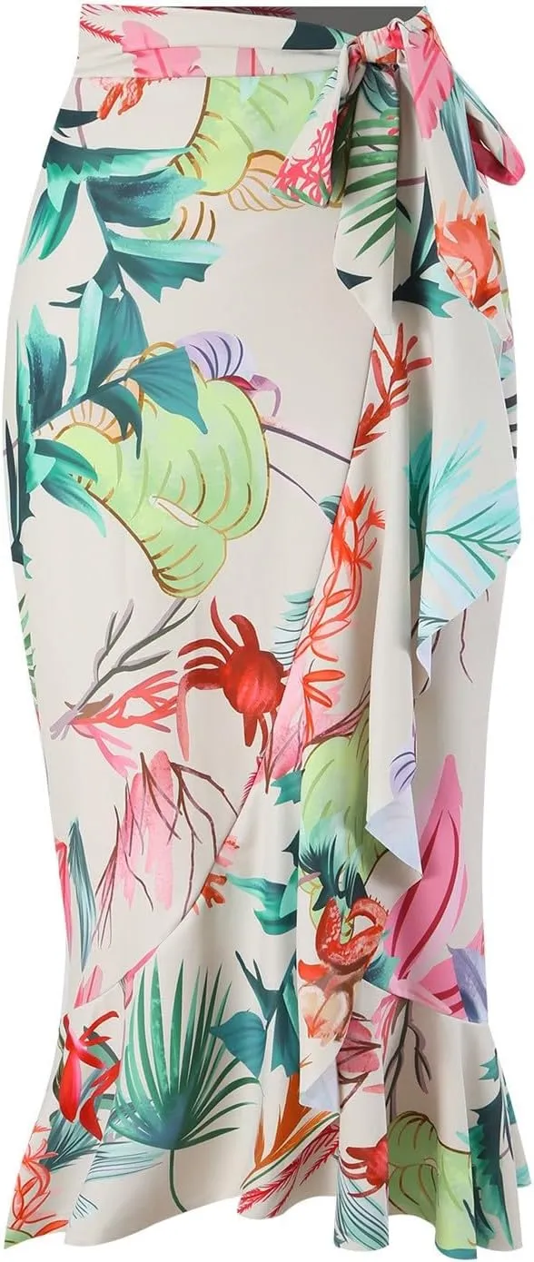 Xiaojmake 3 Piece Swimsuits for Women High Waisted Bathing Suit Sexy Floral Print Bikini Set with Cover Up Beach Wrap Skirt