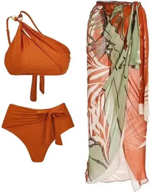 Xiaojmake 3 Piece Swimsuits for Women High Waisted Bathing Suit Sexy Floral Print Bikini Set with Cover Up Beach Wrap Skirt