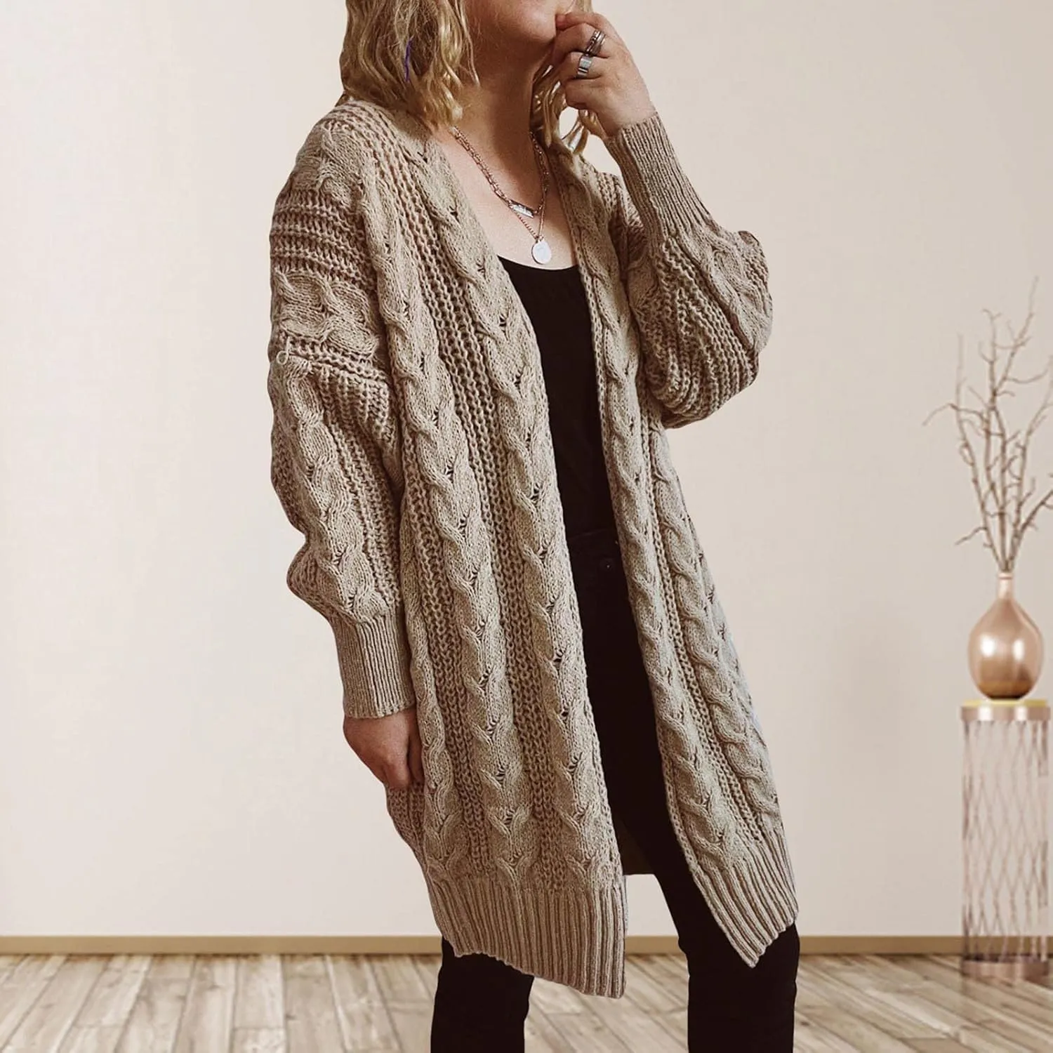 XUNRYAN Womens Fall Fashion 2022 Long Cardigan Sweaters Cable Knit Long Sleeve Open Front Chunky Knit Cardigans Jackets