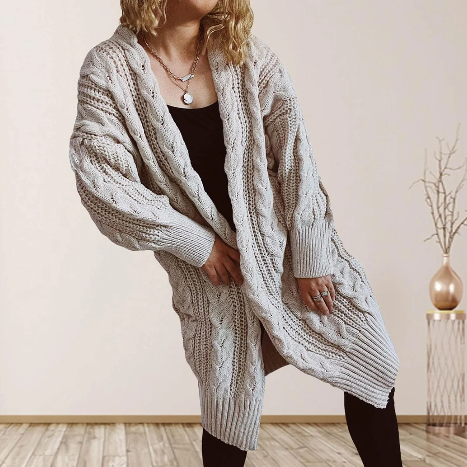 XUNRYAN Womens Fall Fashion 2022 Long Cardigan Sweaters Cable Knit Long Sleeve Open Front Chunky Knit Cardigans Jackets