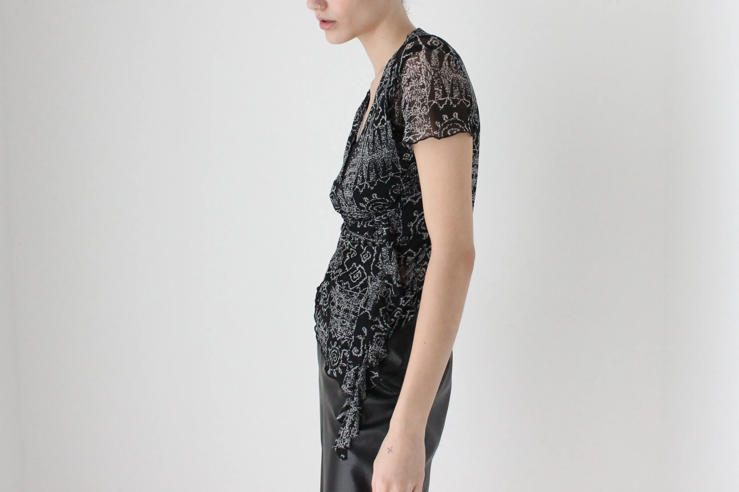 Y2K Abstract Print Mesh Top