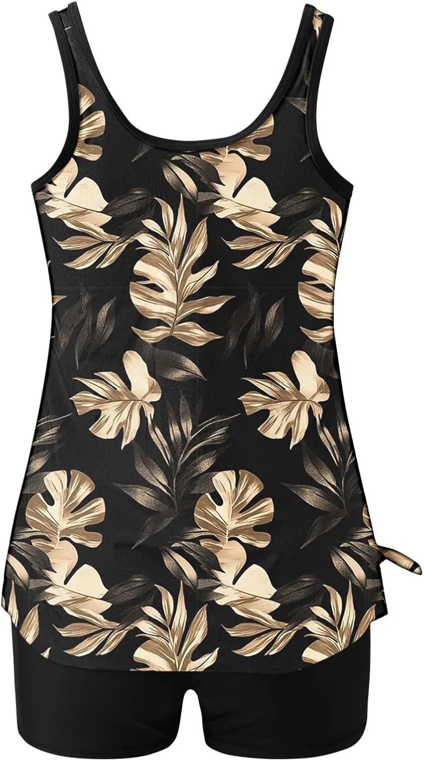 yardsong Tankini Swimsuits for Women Modest Two Piece Bathing Suits Blouson Swim Tank Top with Boy Shorts Trendy Swimwear