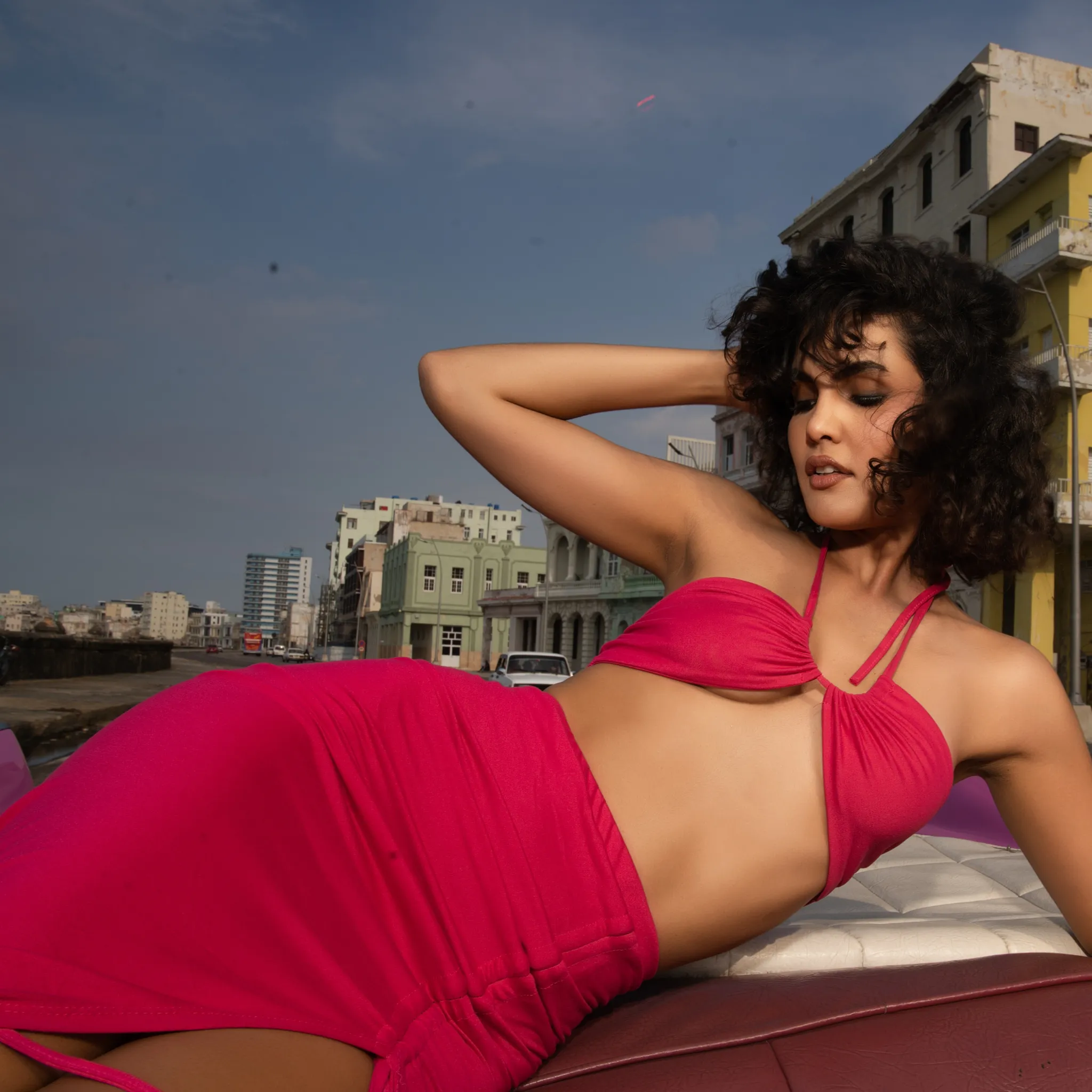 'Yasmin' 2 Piece Bikini Top and Skirt- Fuchsia