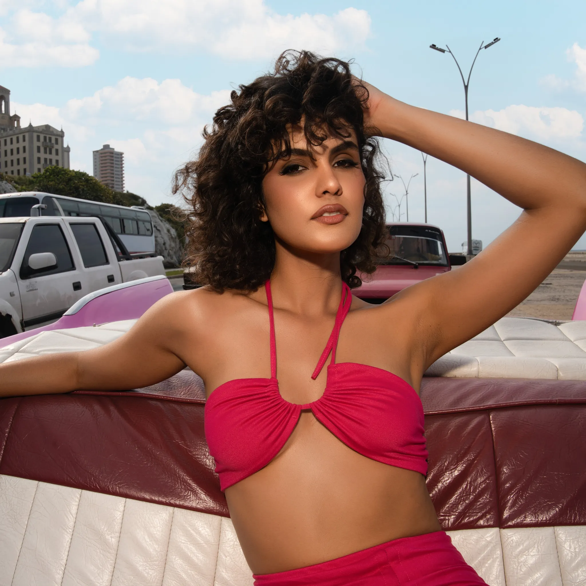 'Yasmin' 2 Piece Bikini Top and Skirt- Fuchsia