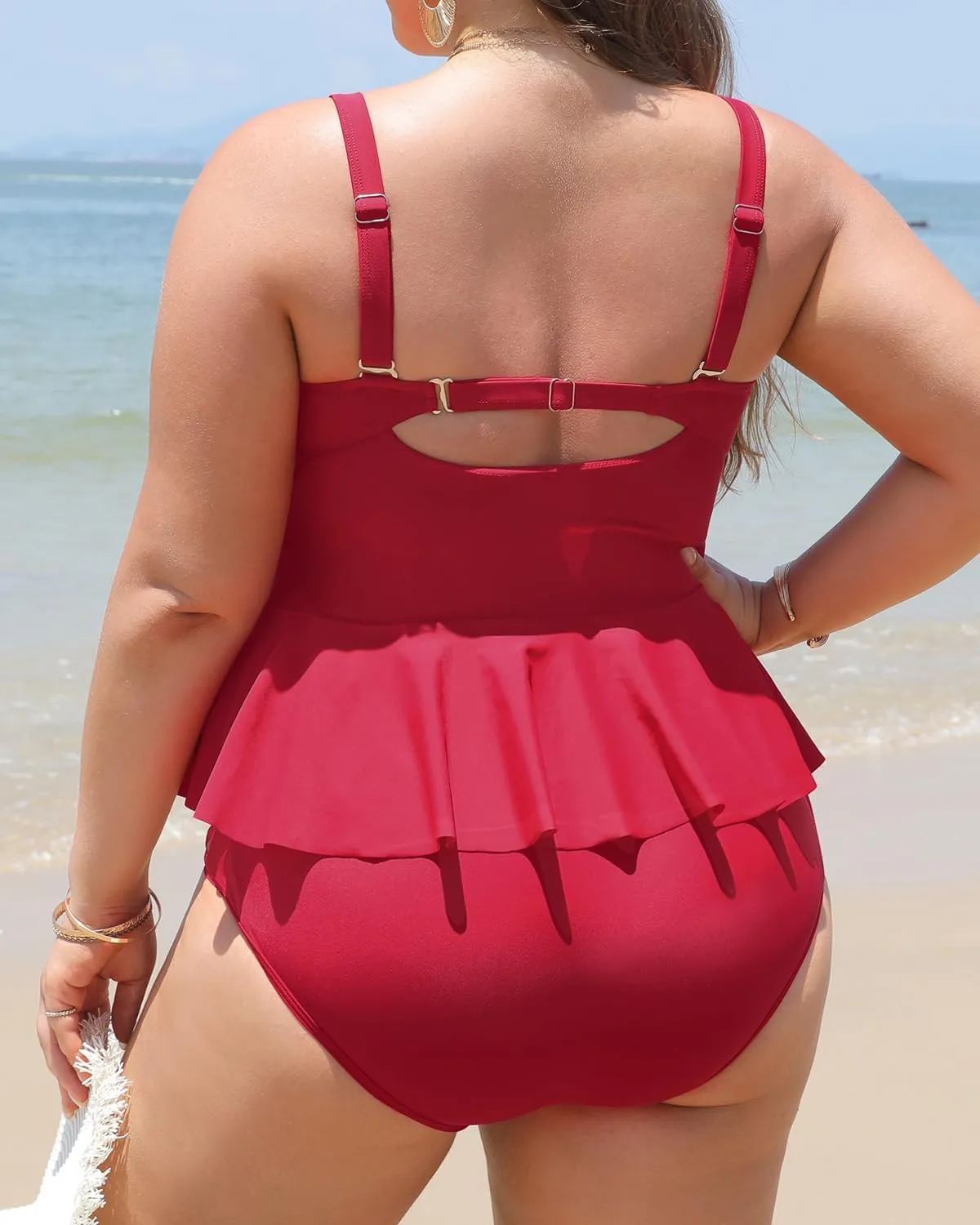Yonique Plus Size Swimsuits for Women Tummy Control Two Piece Bathing Suits Peplum Tankini Tops High Waisted Swimwear