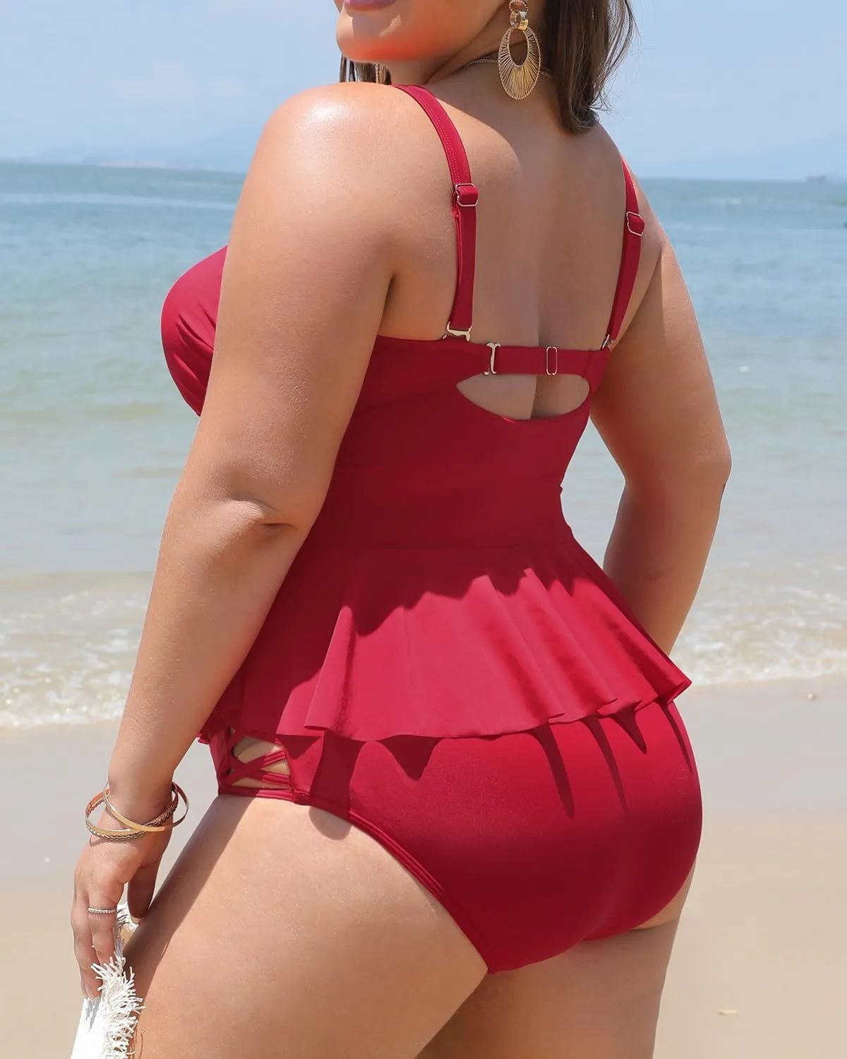 Yonique Plus Size Swimsuits for Women Tummy Control Two Piece Bathing Suits Peplum Tankini Tops High Waisted Swimwear
