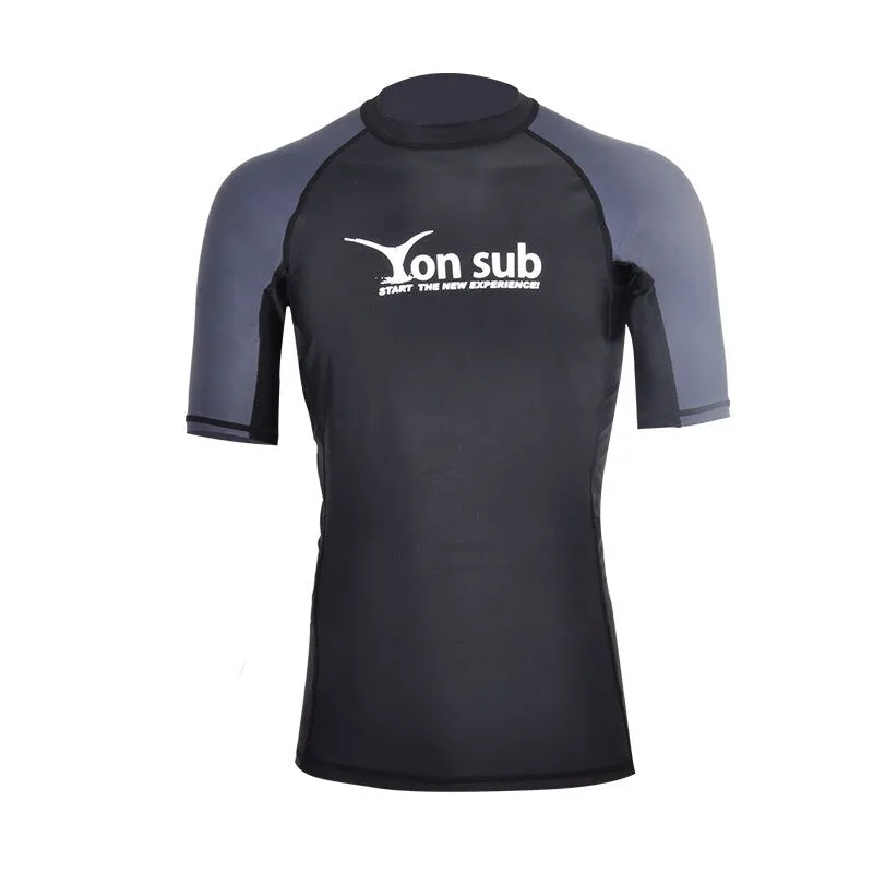 YONSUB Men Surf Rash Guard  Lycra Short Sleeve Top Quick Dry Kitesurf Windsurf Dive T-Shirt UV-Protection UPF 50  Beach Swimwear