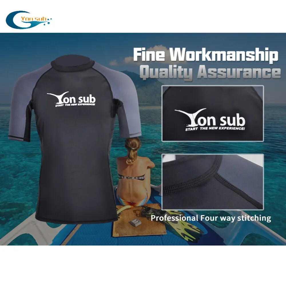 YONSUB Men Surf Rash Guard  Lycra Short Sleeve Top Quick Dry Kitesurf Windsurf Dive T-Shirt UV-Protection UPF 50  Beach Swimwear