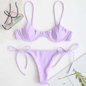 ZAFUL Spaghetti Straps Bikini Set Sexy Thong Bikini Tie Side Underwire Bikini Low Waist Swimwear Women Swimming Suit for women