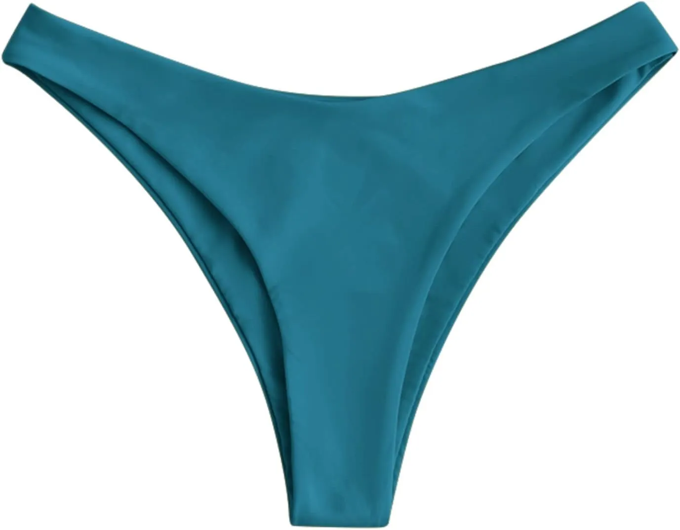 ZAFUL Women's High Cut Plain Bikini Bottom Mid Waist Solid Swimsuit Briefs Cheeky Bathing Suit High Leg Swim Bottoms