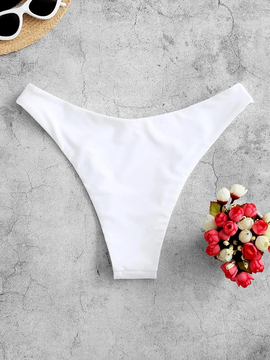 ZAFUL Women's High Cut Plain Bikini Bottom Mid Waist Solid Swimsuit Briefs Cheeky Bathing Suit High Leg Swim Bottoms
