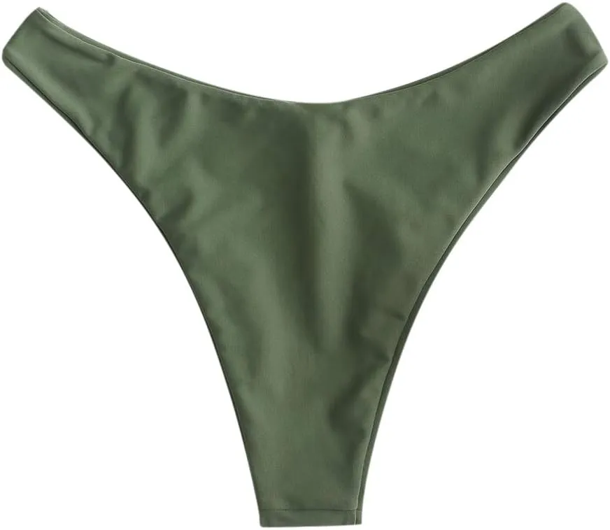 ZAFUL Women's High Cut Plain Bikini Bottom Mid Waist Solid Swimsuit Briefs Cheeky Bathing Suit High Leg Swim Bottoms
