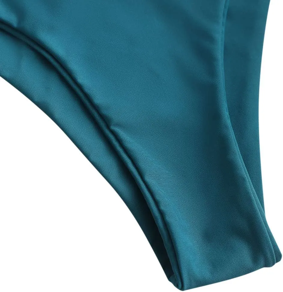 ZAFUL Women's High Cut Plain Bikini Bottom Mid Waist Solid Swimsuit Briefs Cheeky Bathing Suit High Leg Swim Bottoms