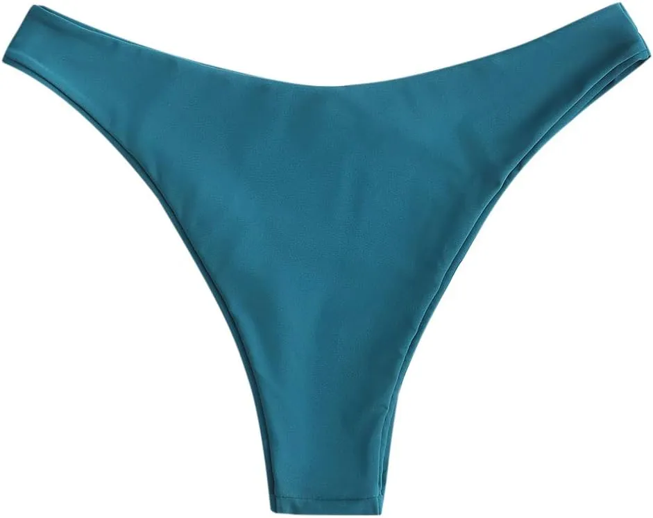 ZAFUL Women's High Cut Plain Bikini Bottom Mid Waist Solid Swimsuit Briefs Cheeky Bathing Suit High Leg Swim Bottoms