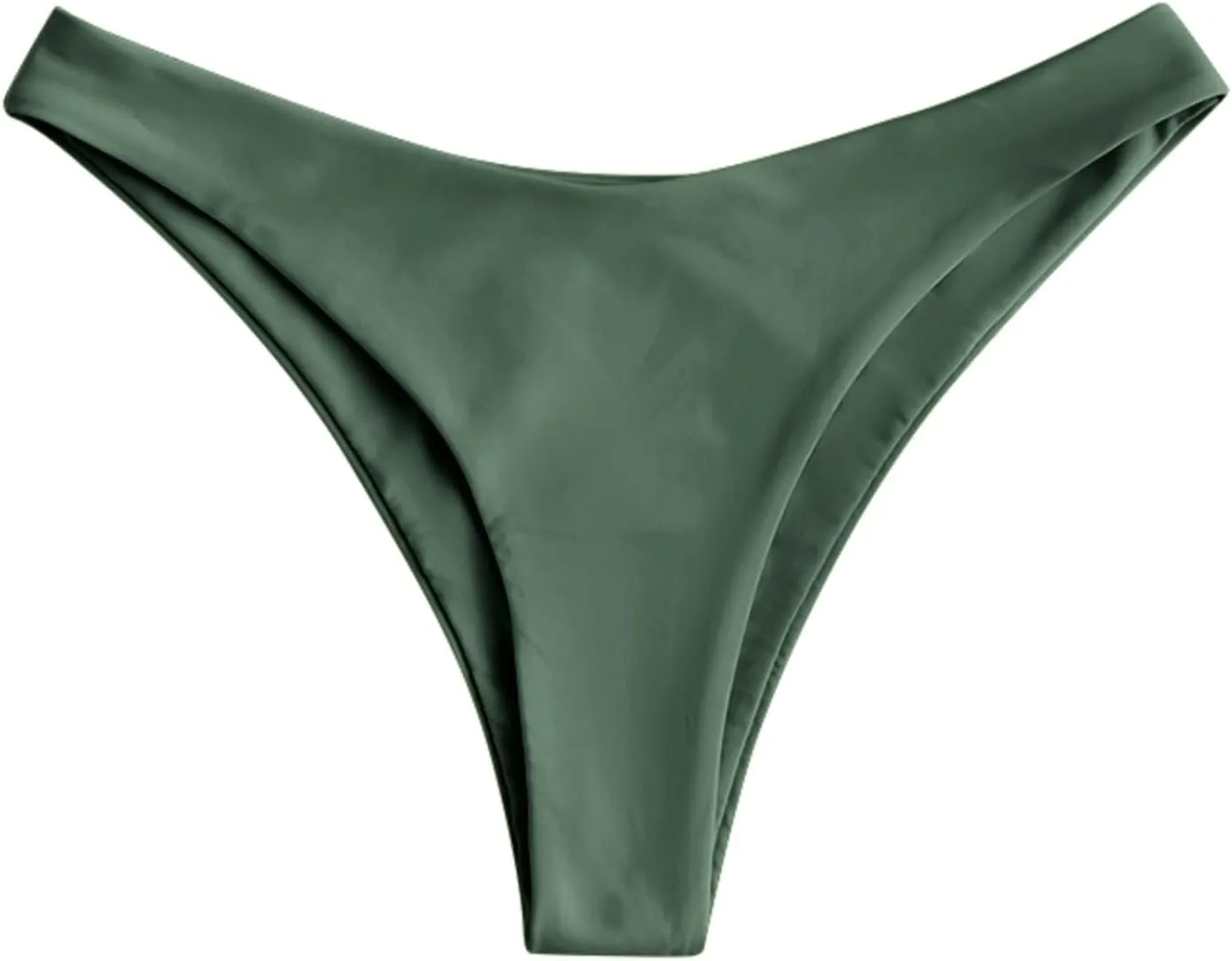 ZAFUL Women's High Cut Plain Bikini Bottom Mid Waist Solid Swimsuit Briefs Cheeky Bathing Suit High Leg Swim Bottoms