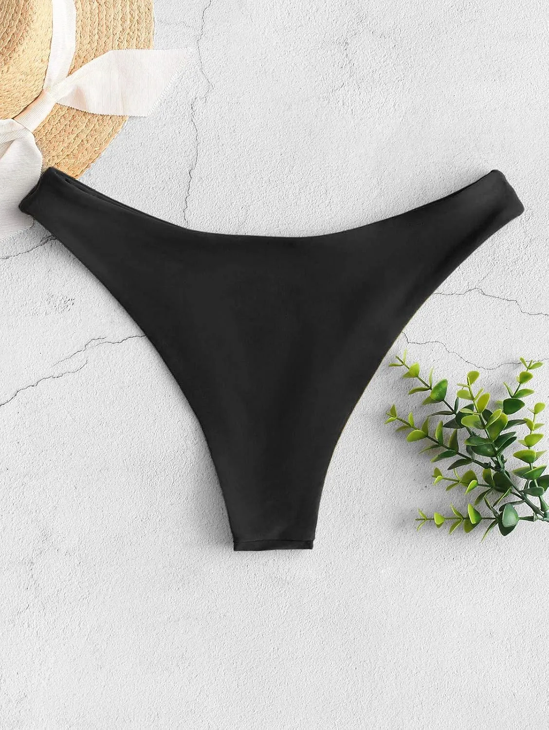 ZAFUL Women's High Cut Plain Bikini Bottom Mid Waist Solid Swimsuit Briefs Cheeky Bathing Suit High Leg Swim Bottoms