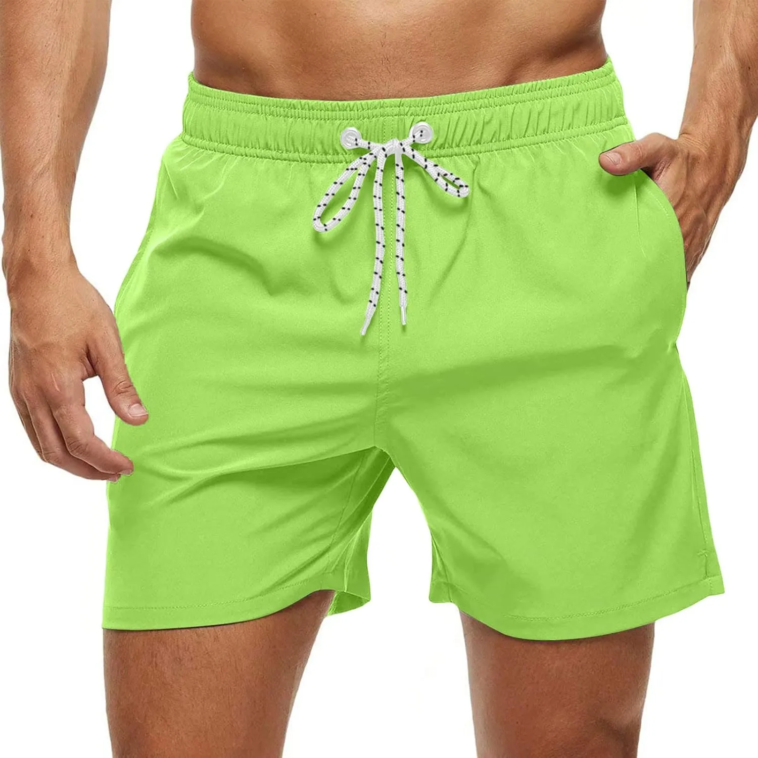ZEFOTIM Men Swim Shorts Drawstring Quick Dry Solid Color Trunks Fashions Big and Tall Swim Suit with Pockets
