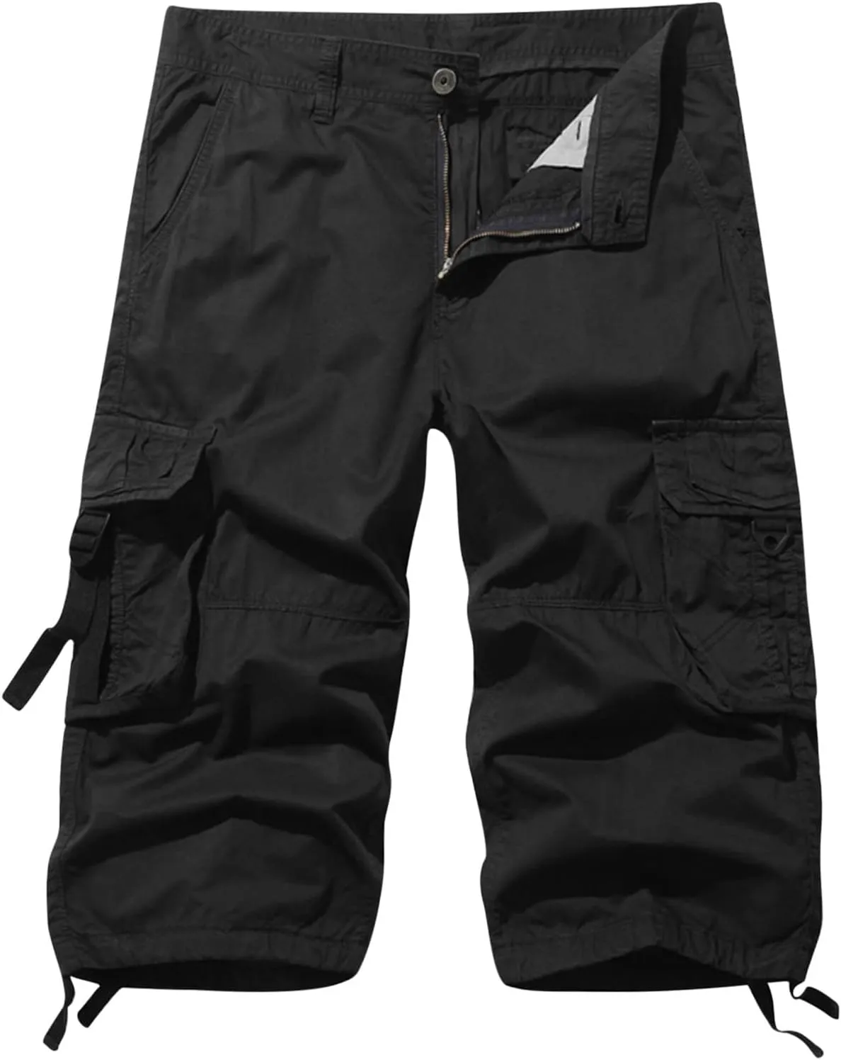 Zeiyignr Mens Cargo Shorts 3/4 Relaxed Fit Below Knee Capri Cargo Pants Multi-Pocket Cotton Twill Outdoor Hiking Shorts