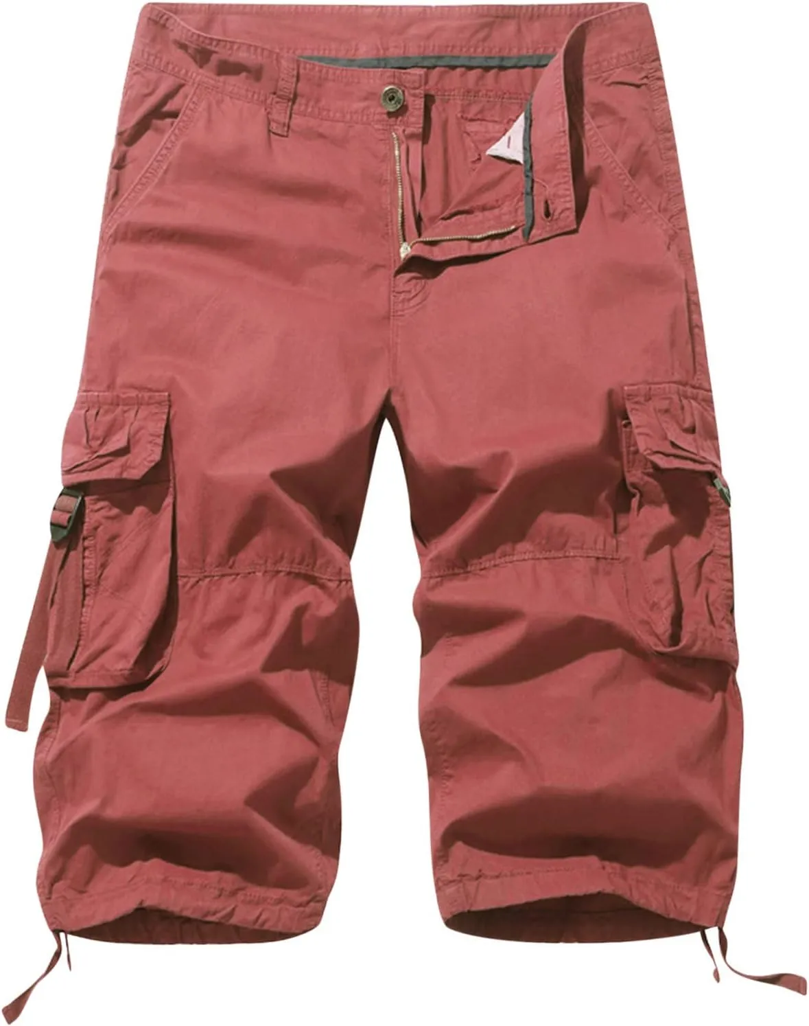 Zeiyignr Mens Cargo Shorts 3/4 Relaxed Fit Below Knee Capri Cargo Pants Multi-Pocket Cotton Twill Outdoor Hiking Shorts