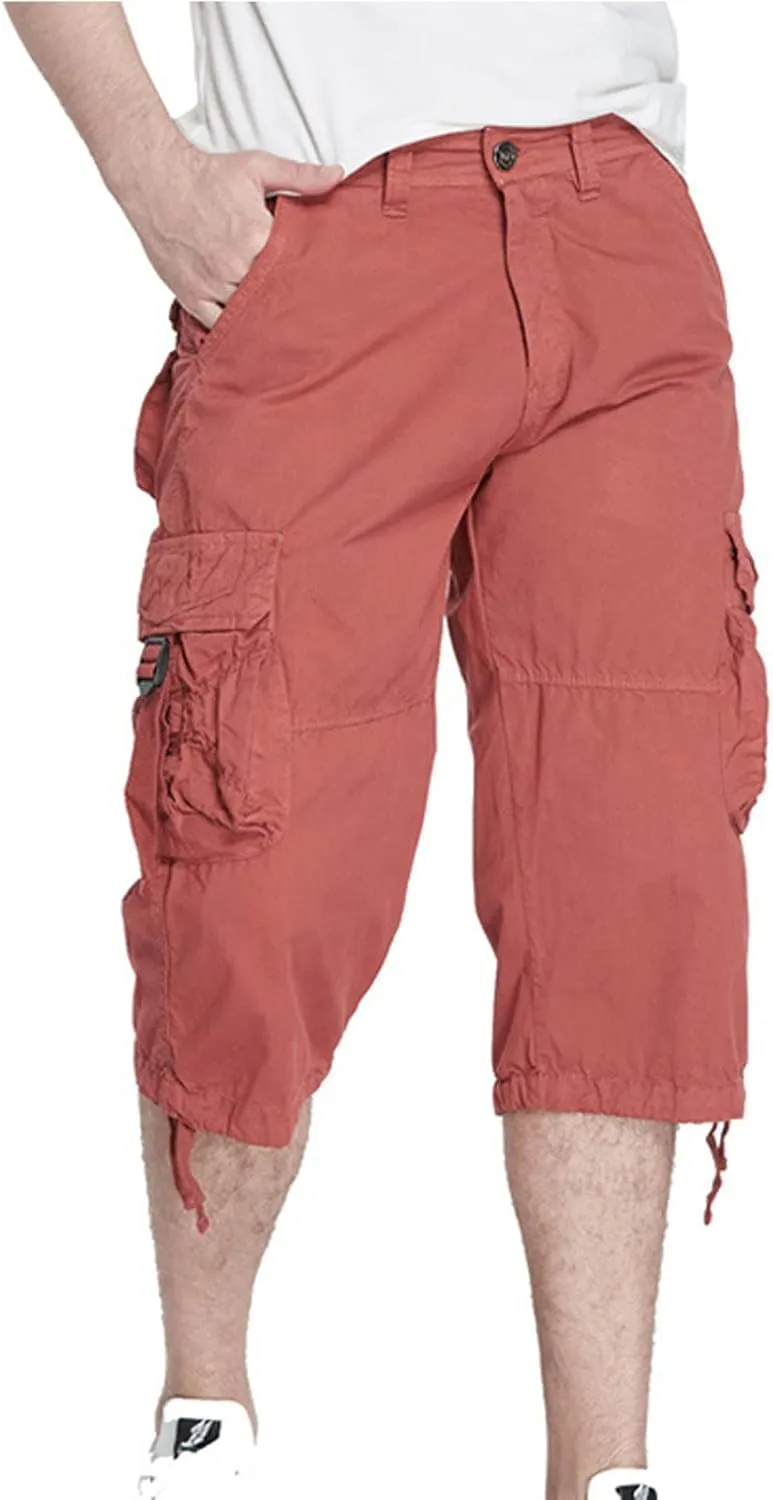 Zeiyignr Mens Cargo Shorts 3/4 Relaxed Fit Below Knee Capri Cargo Pants Multi-Pocket Cotton Twill Outdoor Hiking Shorts