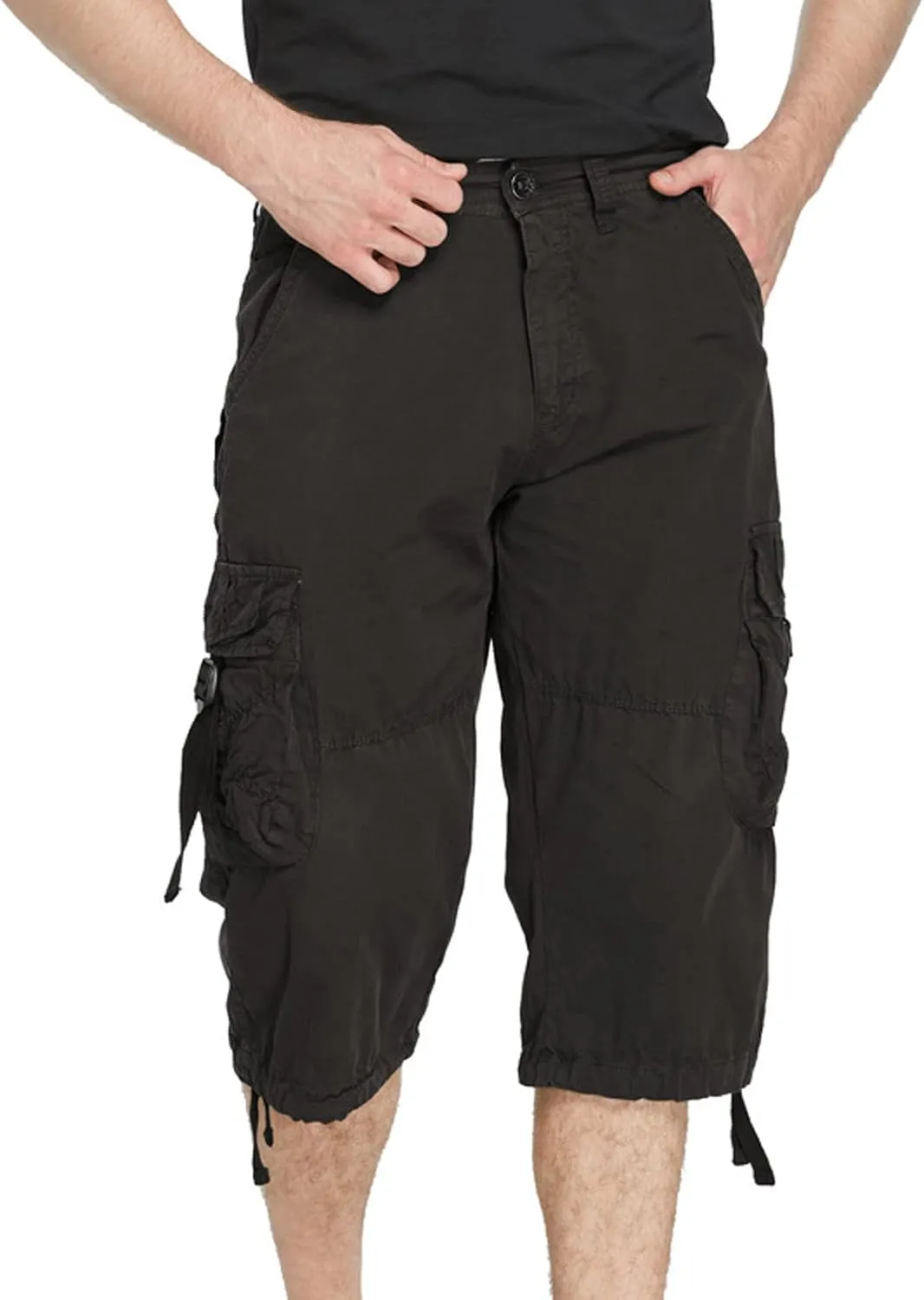 Zeiyignr Mens Cargo Shorts 3/4 Relaxed Fit Below Knee Capri Cargo Pants Multi-Pocket Cotton Twill Outdoor Hiking Shorts