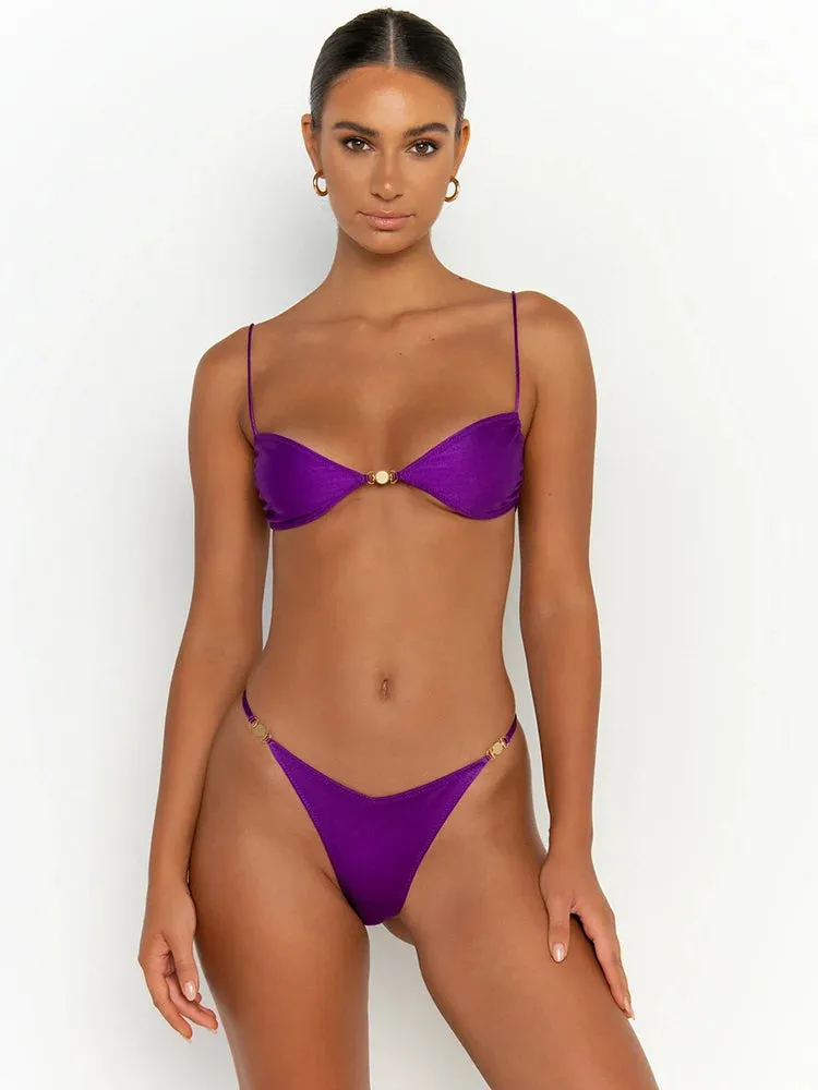ZRTAK Solid Bikini Sexy Swimwear Women Swimsuit With Ties 2024 Thongs Bathing Suits Solid Color Beachwear Brazilian Biquini